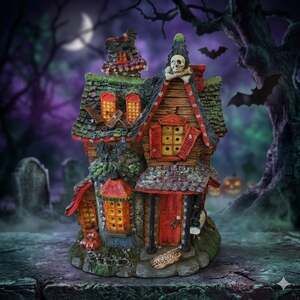 2001 Department 56 Halloween Haunted House w/Fiber Optic Lighting - *Works*